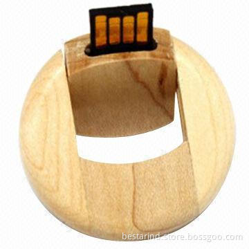 Swivel mini USB drive, made of wood, UDP chips, customized logos/packing, printed/engraved logo